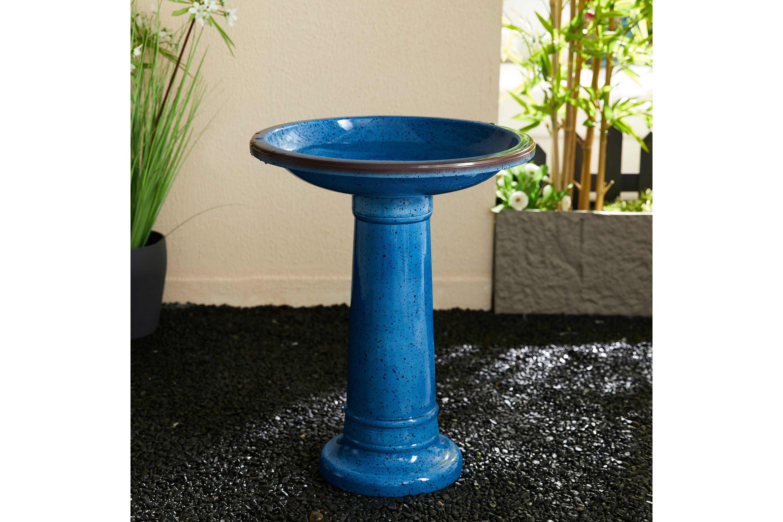 21.5"H Cobalt Blue Faux Ceramic  Tall Pedestal Birdbath(KD)