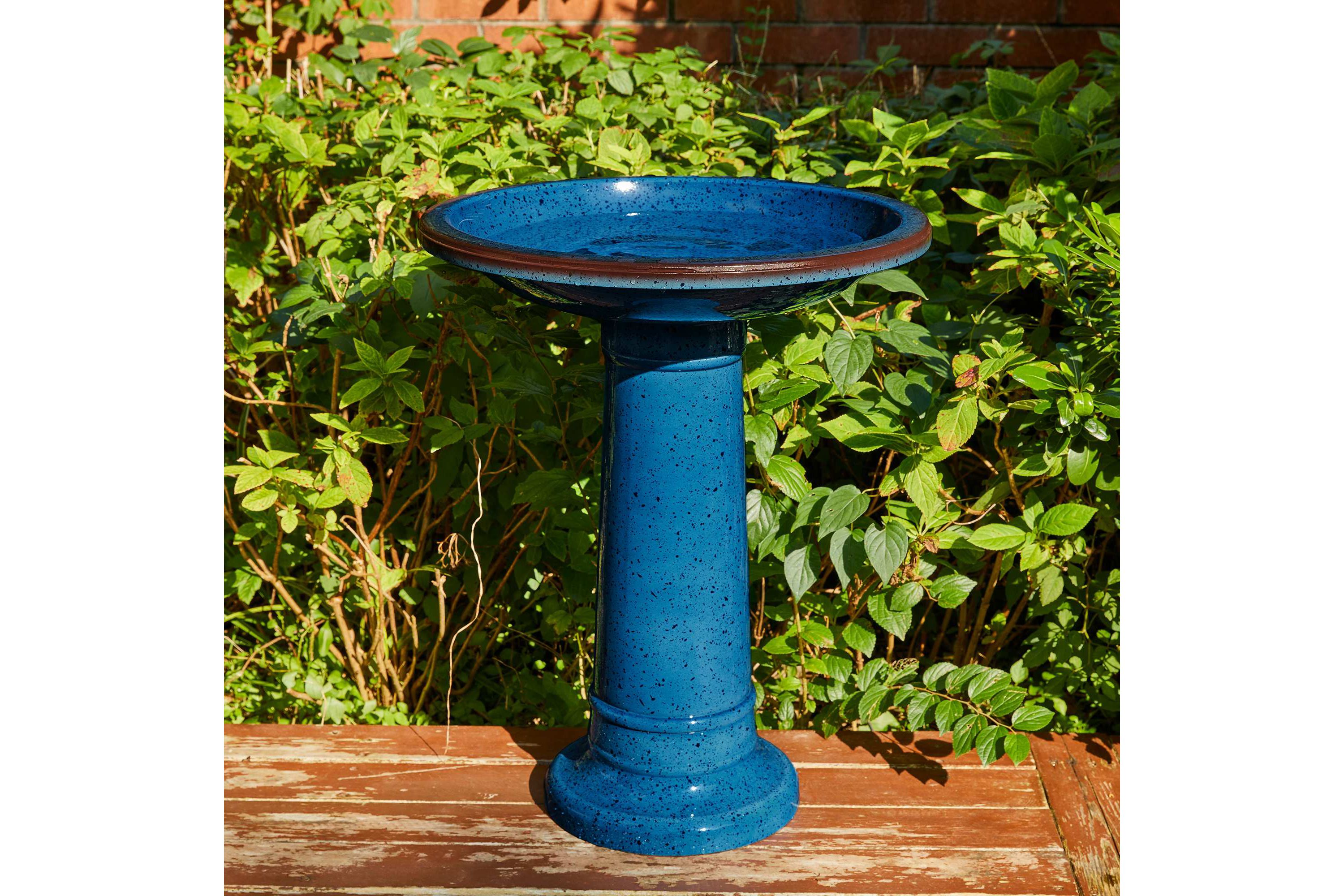 21.5"H Cobalt Blue Faux Ceramic  Tall Pedestal Birdbath(KD)