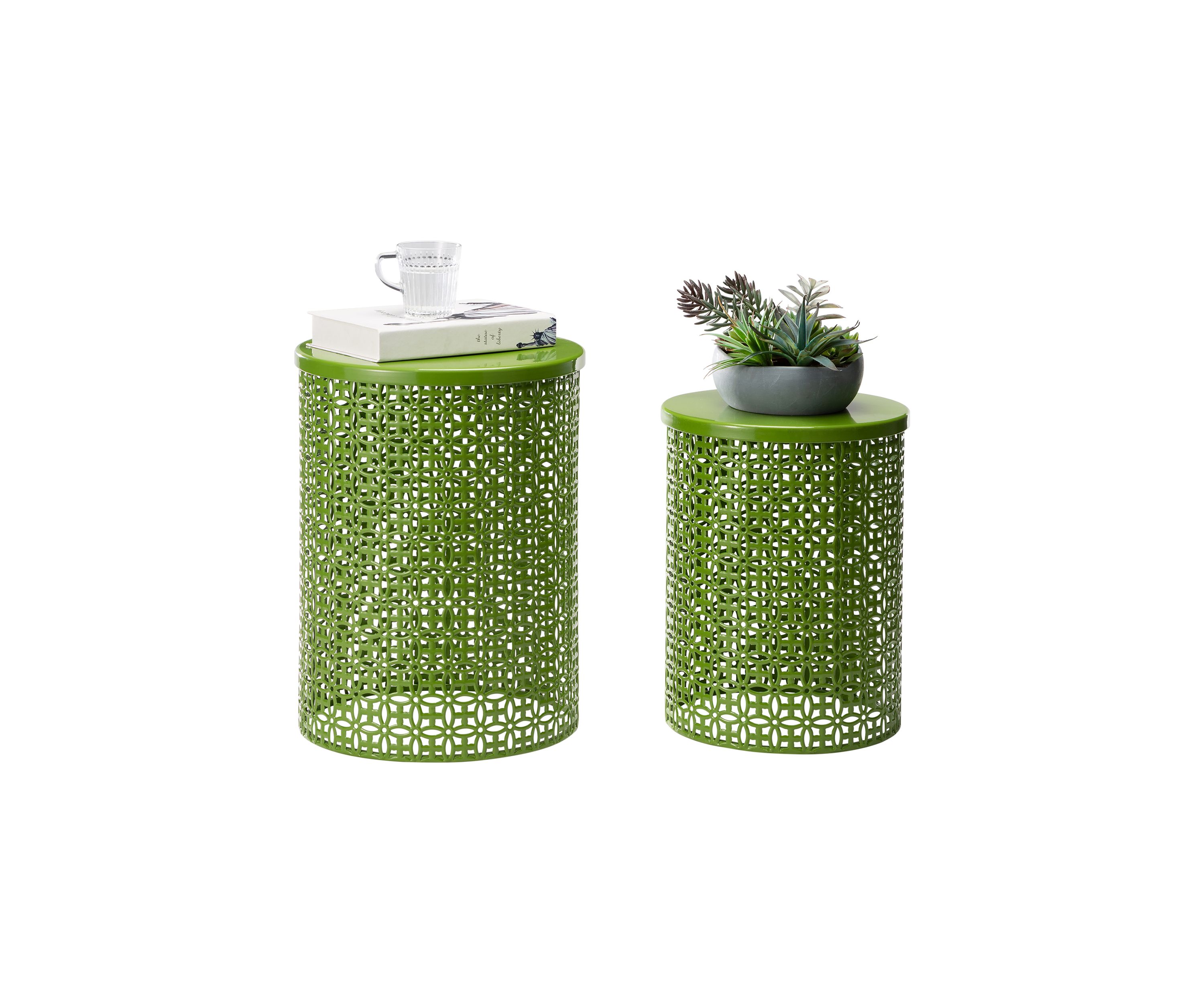 Multi-Functional Metal Garden Stool & Accent Table - Set of Two