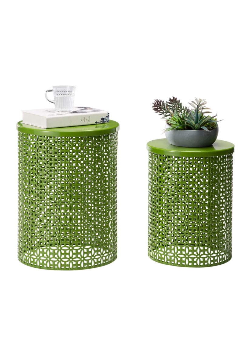 Multi-Functional Metal Garden Stool & Accent Table - Set of Two