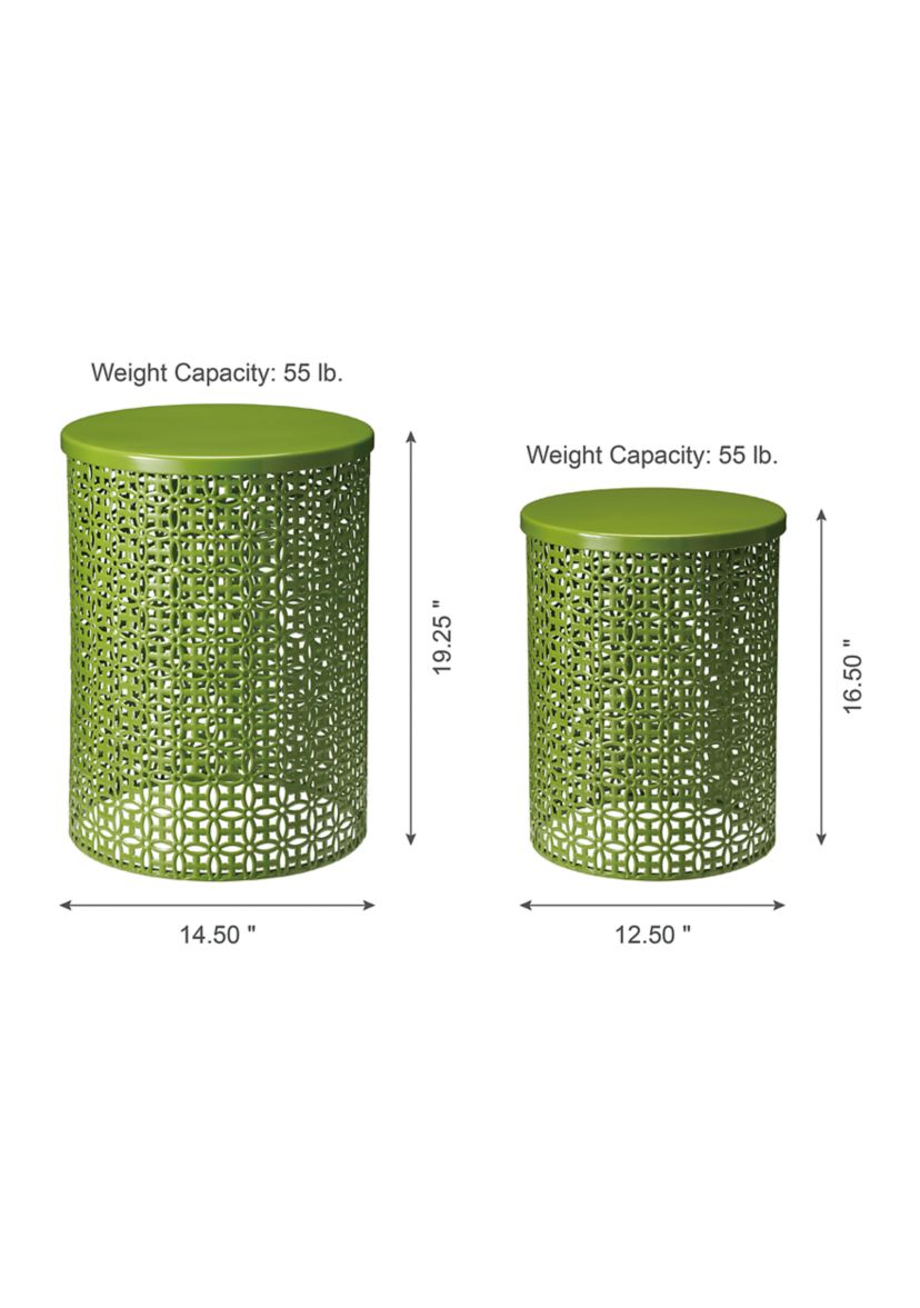 Multi-Functional Metal Garden Stool & Accent Table - Set of Two