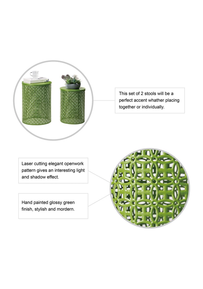 Multi-Functional Metal Garden Stool & Accent Table - Set of Two