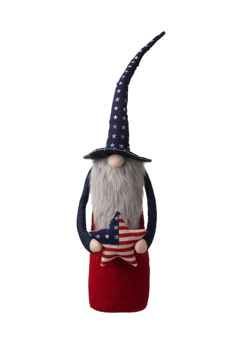 Glitzhome Americana Fabric Gnome Standing D&eacute;cor