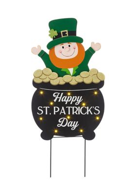 Glitzhome Lighted St. Patrick's Wooden Leprechaun Pot of Gold Yard ...