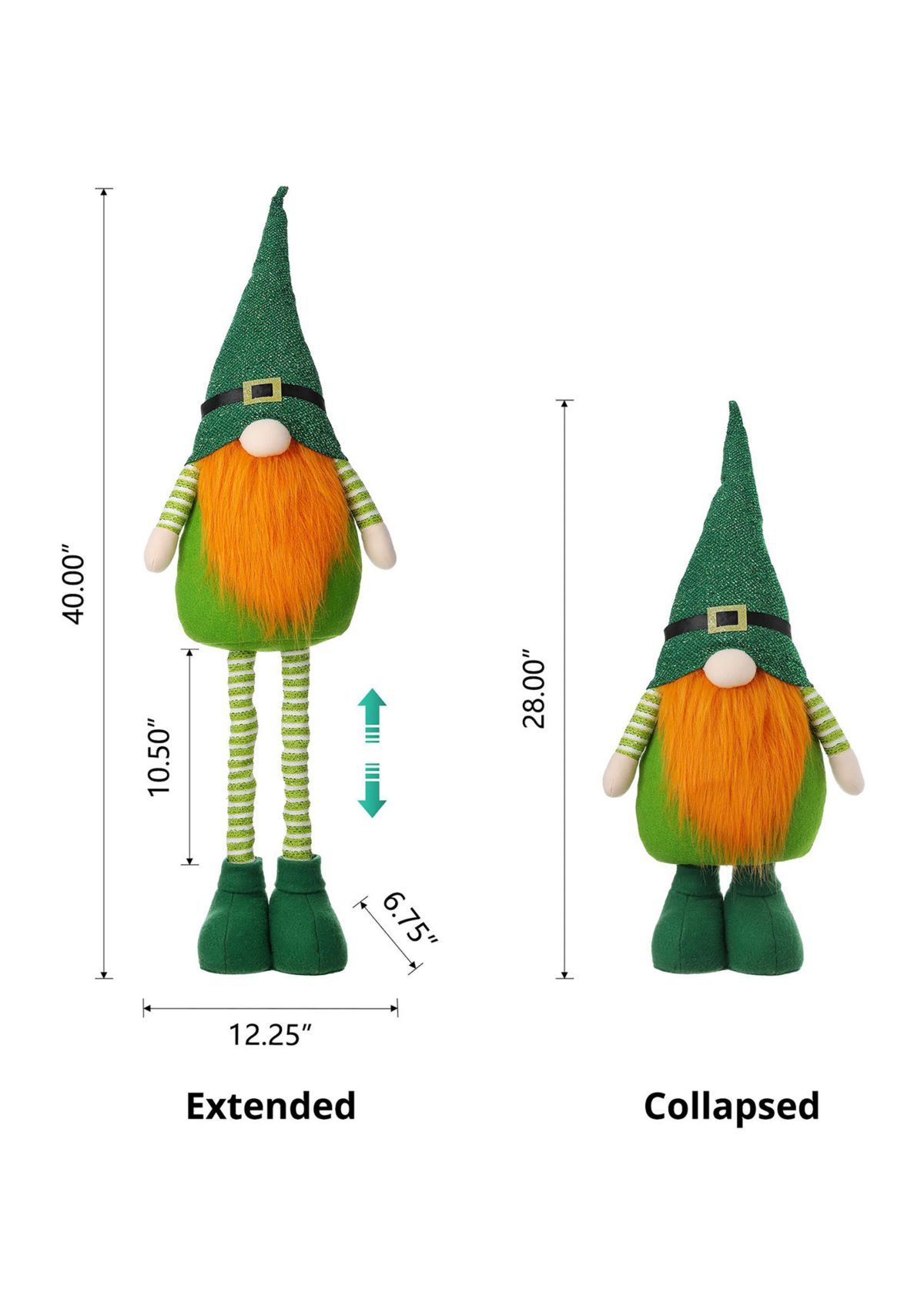 Telescoped Fabric St. Patricks Gnome Standing Decor