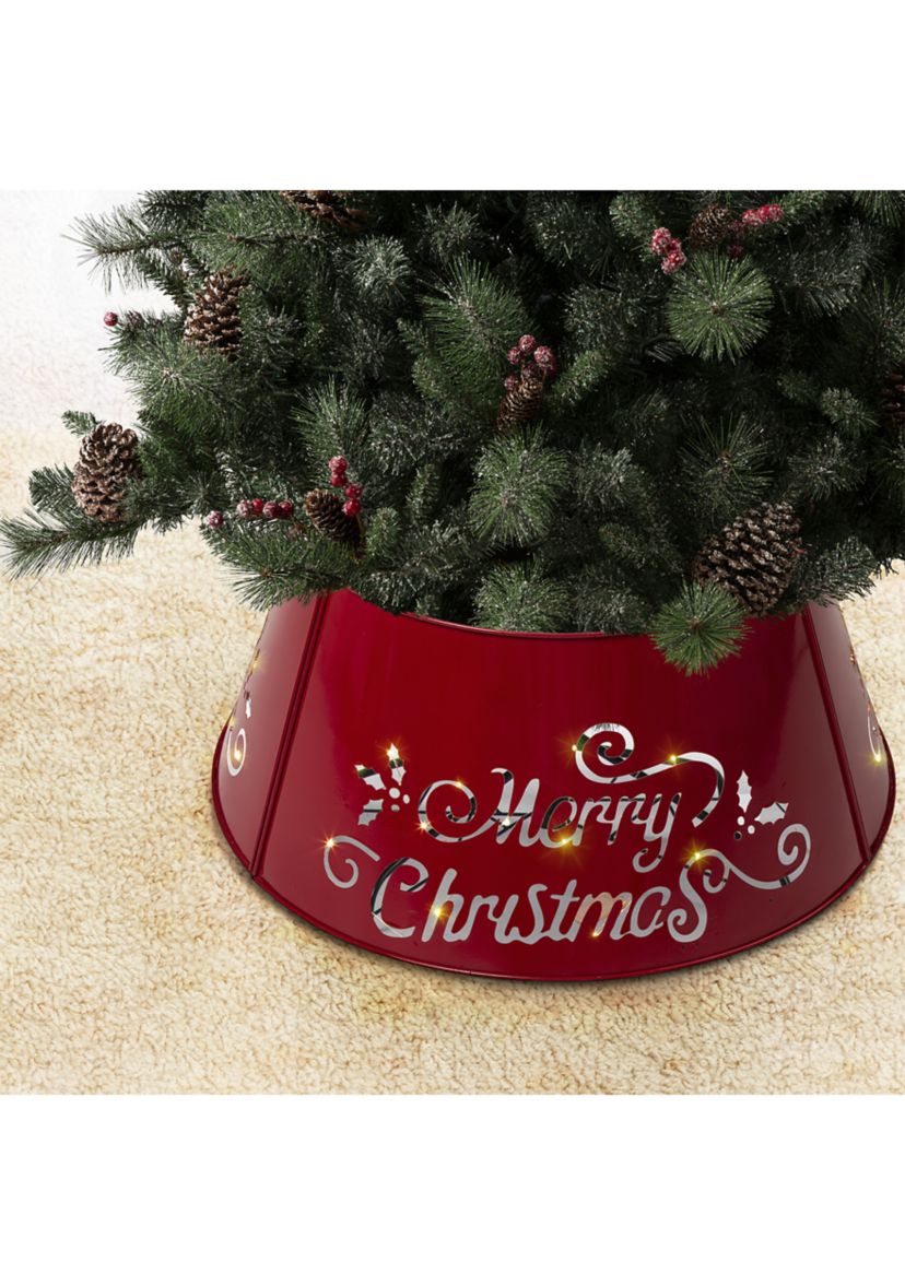“Merry Christmas” Cutout Metal Tree Collar with Light String