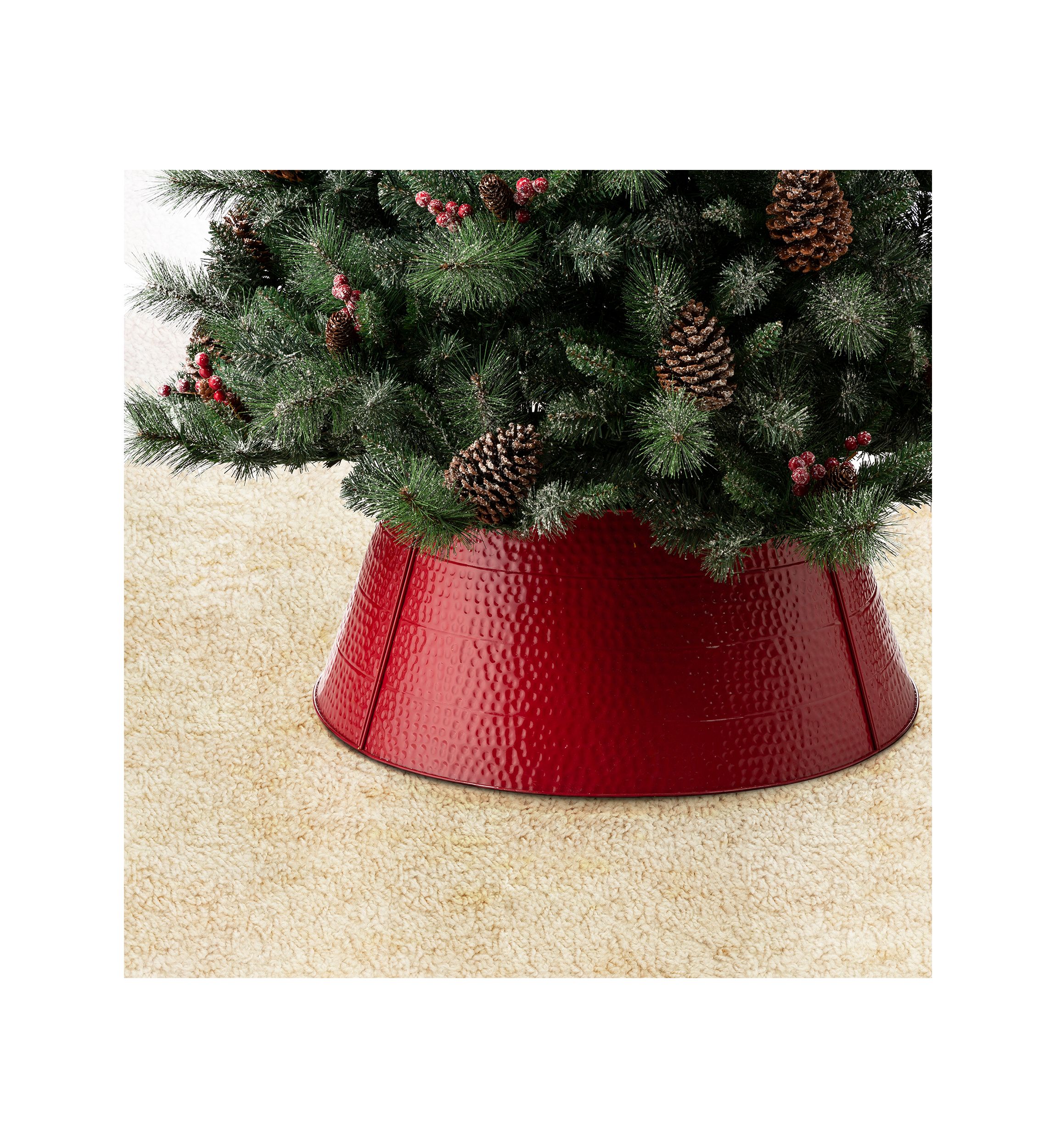 Red Hammered Metal Tree Collar