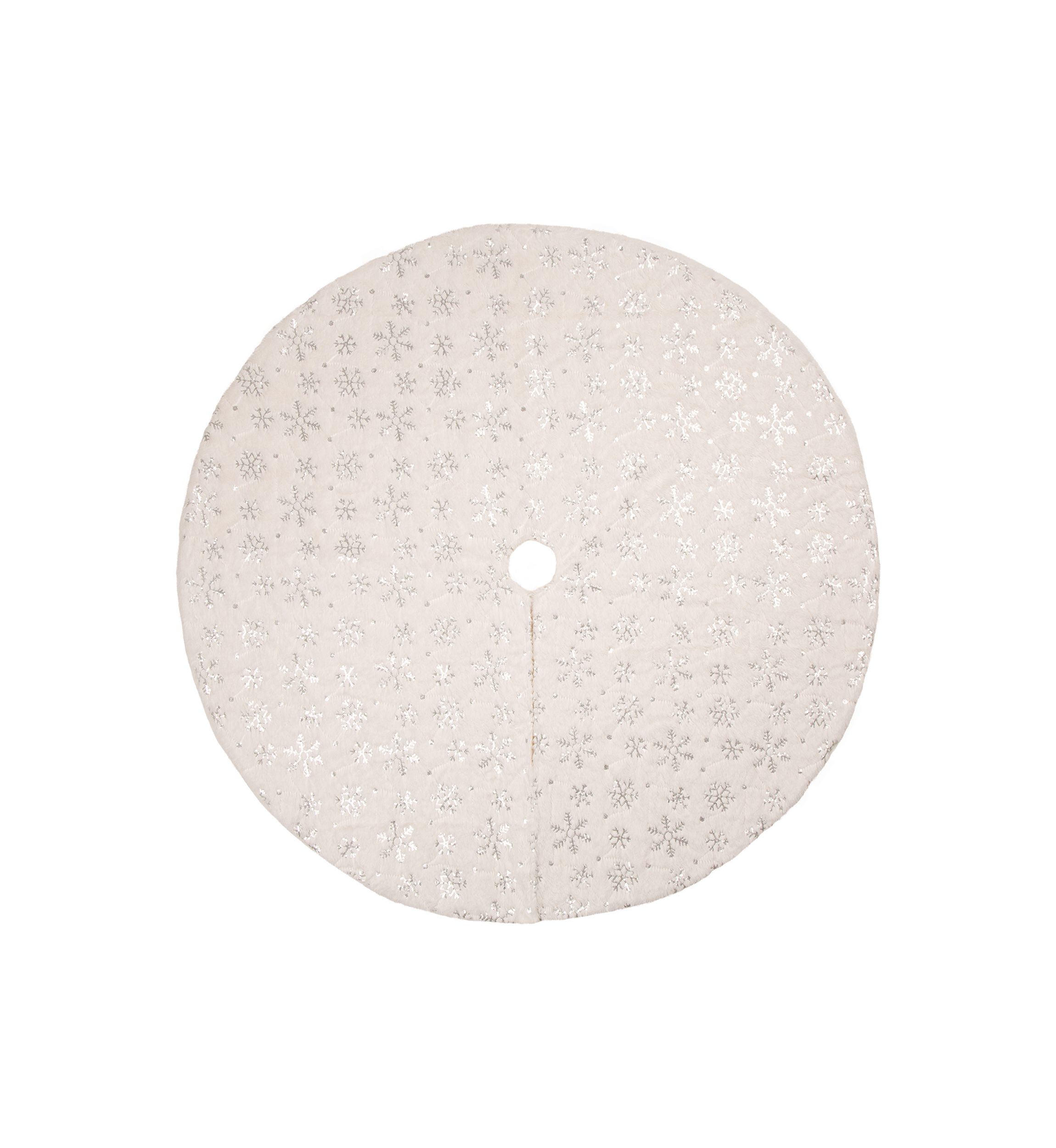 White Plush with Snowflake Christmas Tree Skirt