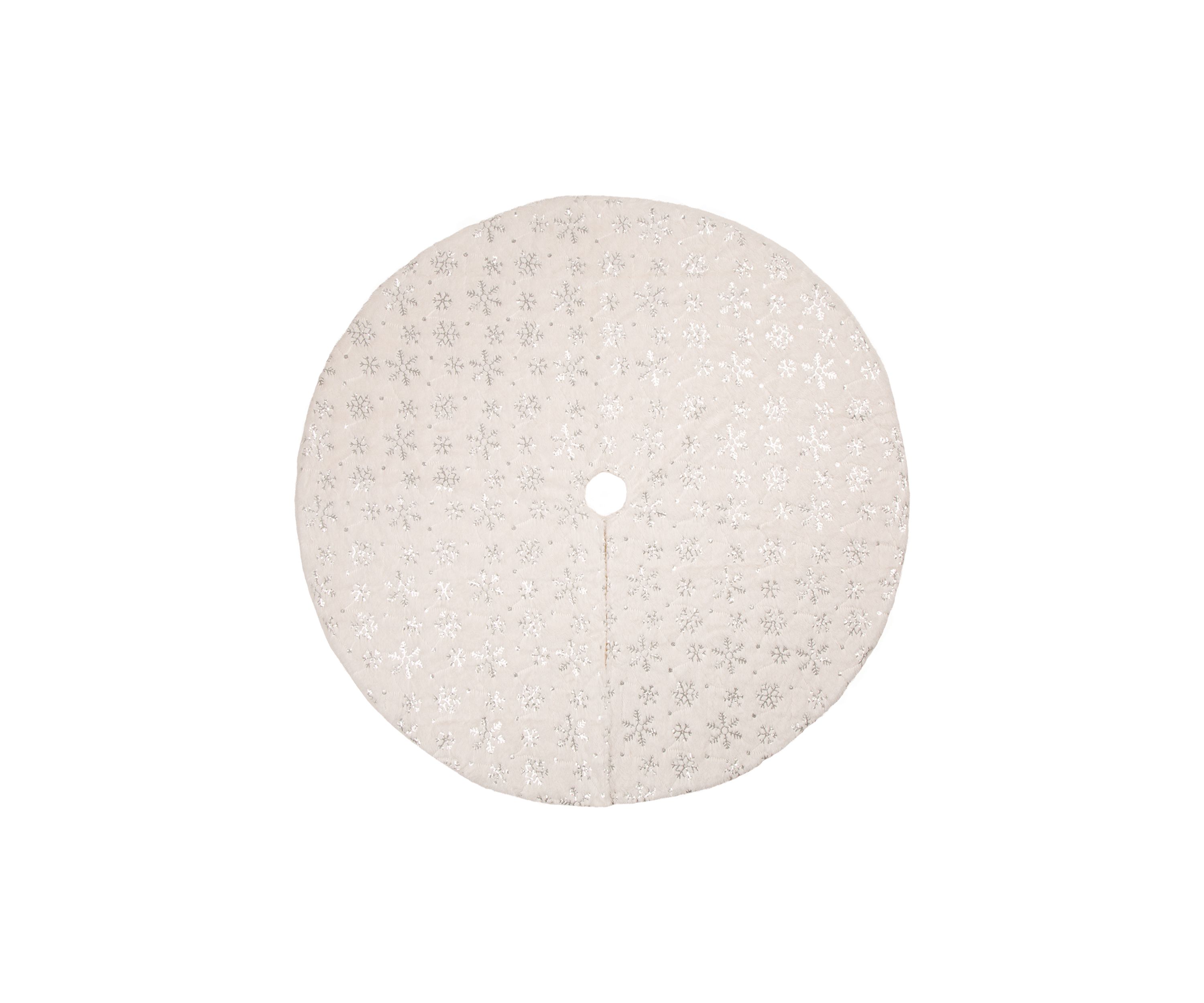 White Plush with Snowflake Christmas Tree Skirt