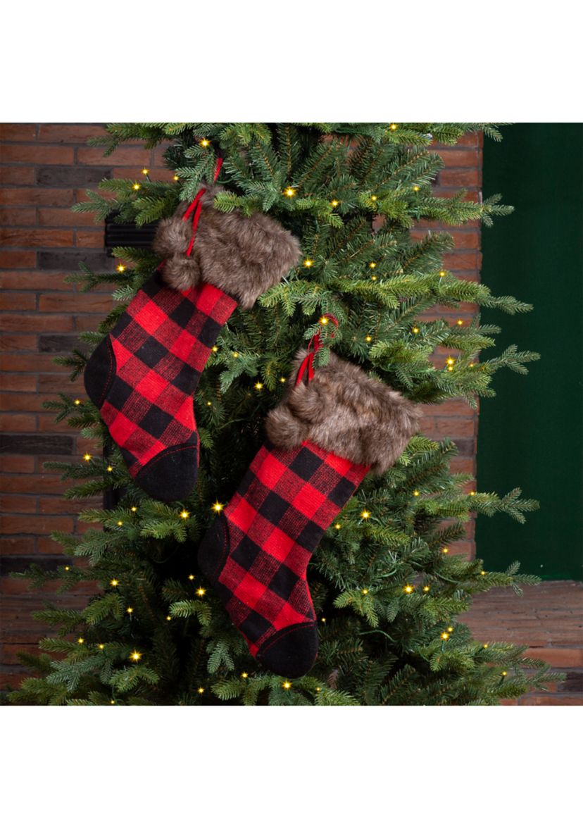 2 Pack Fur Black/Red Buffalo Plaid Stocking