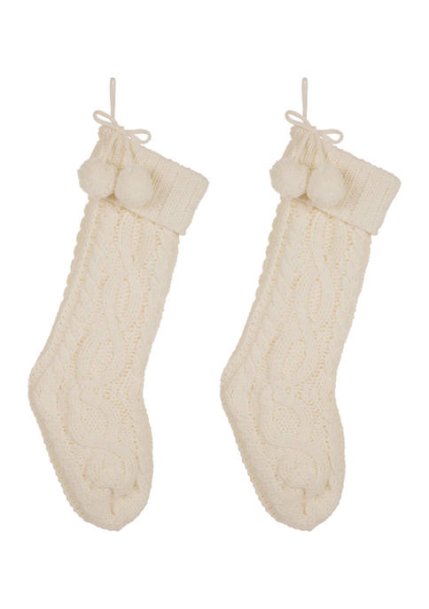 Glitzhome 2 Pack Knitted Polyester Christmas Stocking with