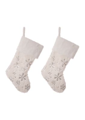 Glitzhome 2 Pack White Plush with Snowflake Christmas Stocking