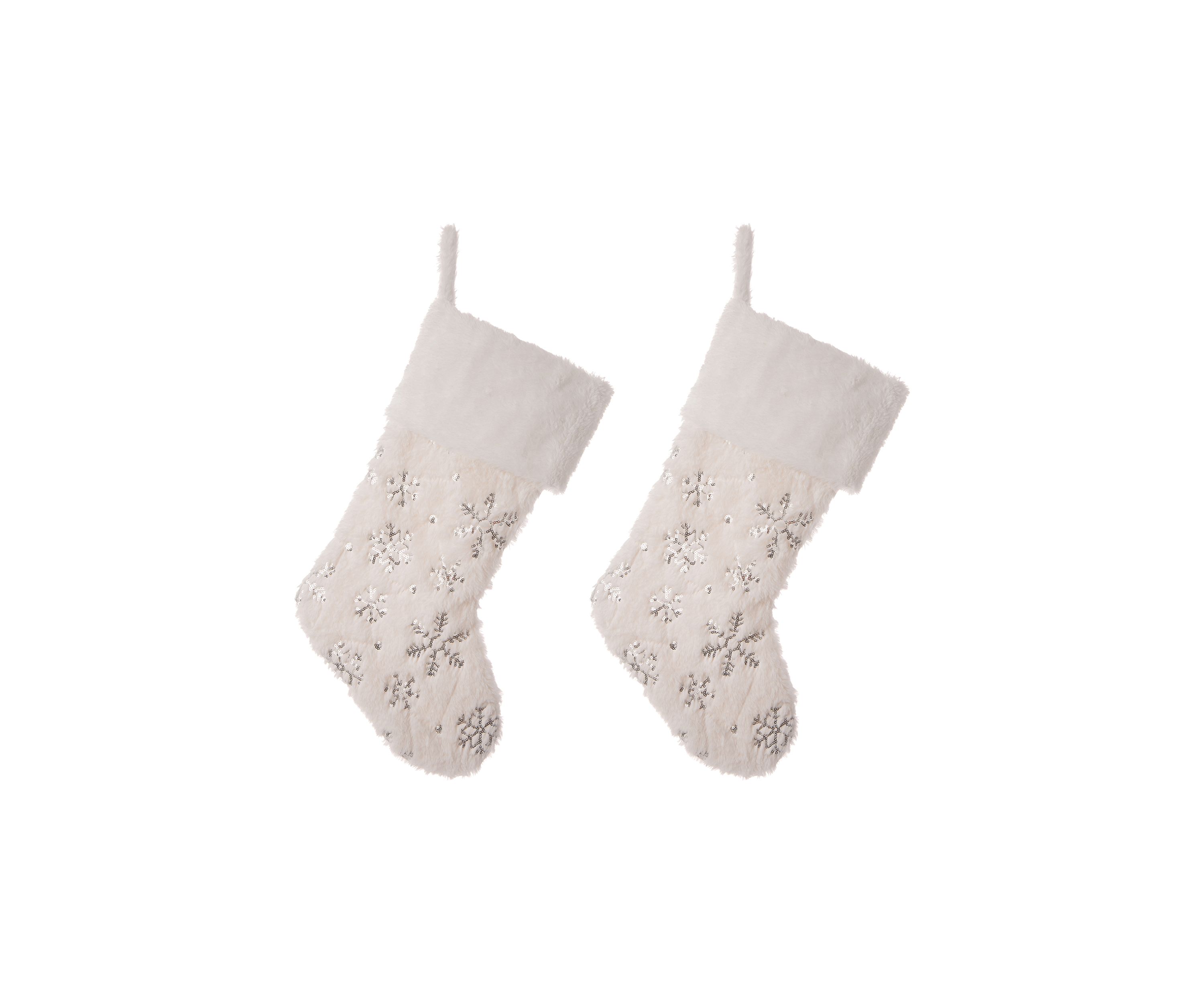2 Pack White Plush with Snowflake Christmas Stocking