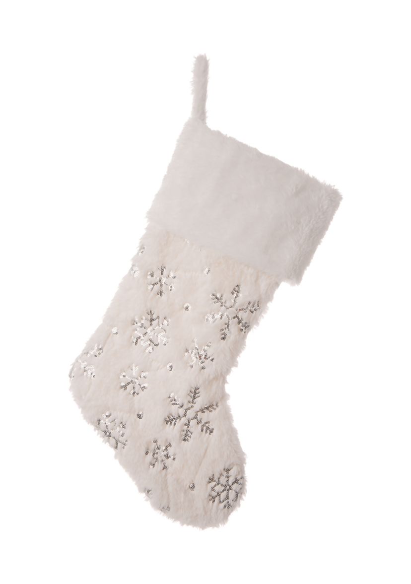 2 Pack White Plush with Snowflake Christmas Stocking