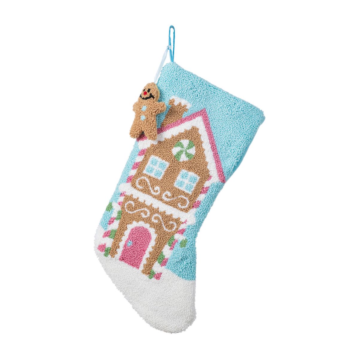 21"L Hooked Gingerbread House Stocking with Complimentary Gingerbread Man Ornament