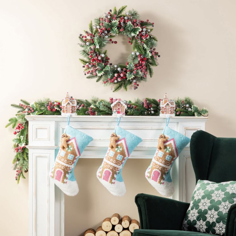 21"L Hooked Gingerbread House Stocking with Complimentary Gingerbread Man Ornament