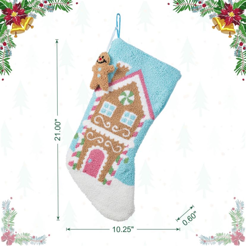 21"L Hooked Gingerbread House Stocking with Complimentary Gingerbread Man Ornament