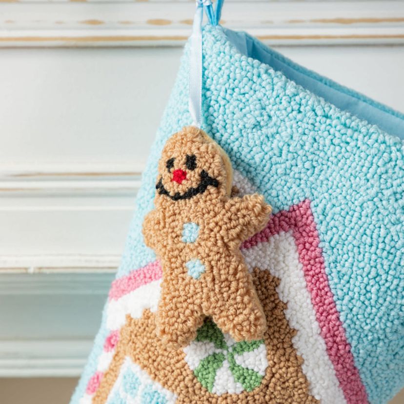 21"L Hooked Gingerbread House Stocking with Complimentary Gingerbread Man Ornament