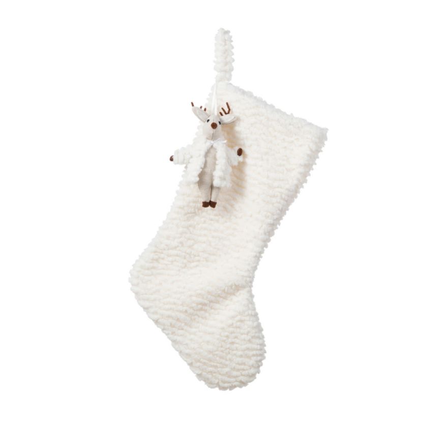 21"L White Plush Christmas Stocking with Complimentary Reindeer Ornament