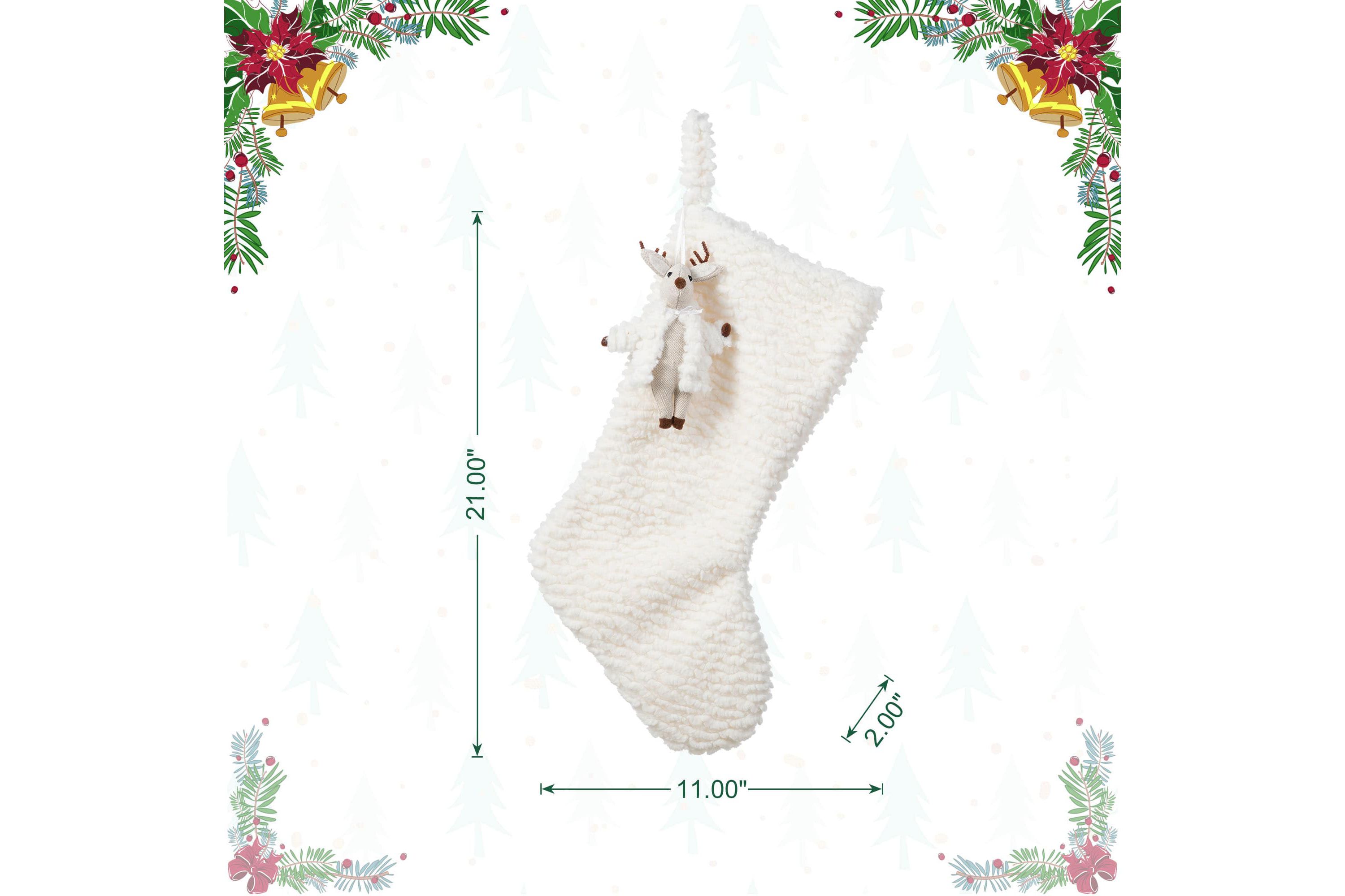 21"L White Plush Christmas Stocking with Complimentary Reindeer Ornament