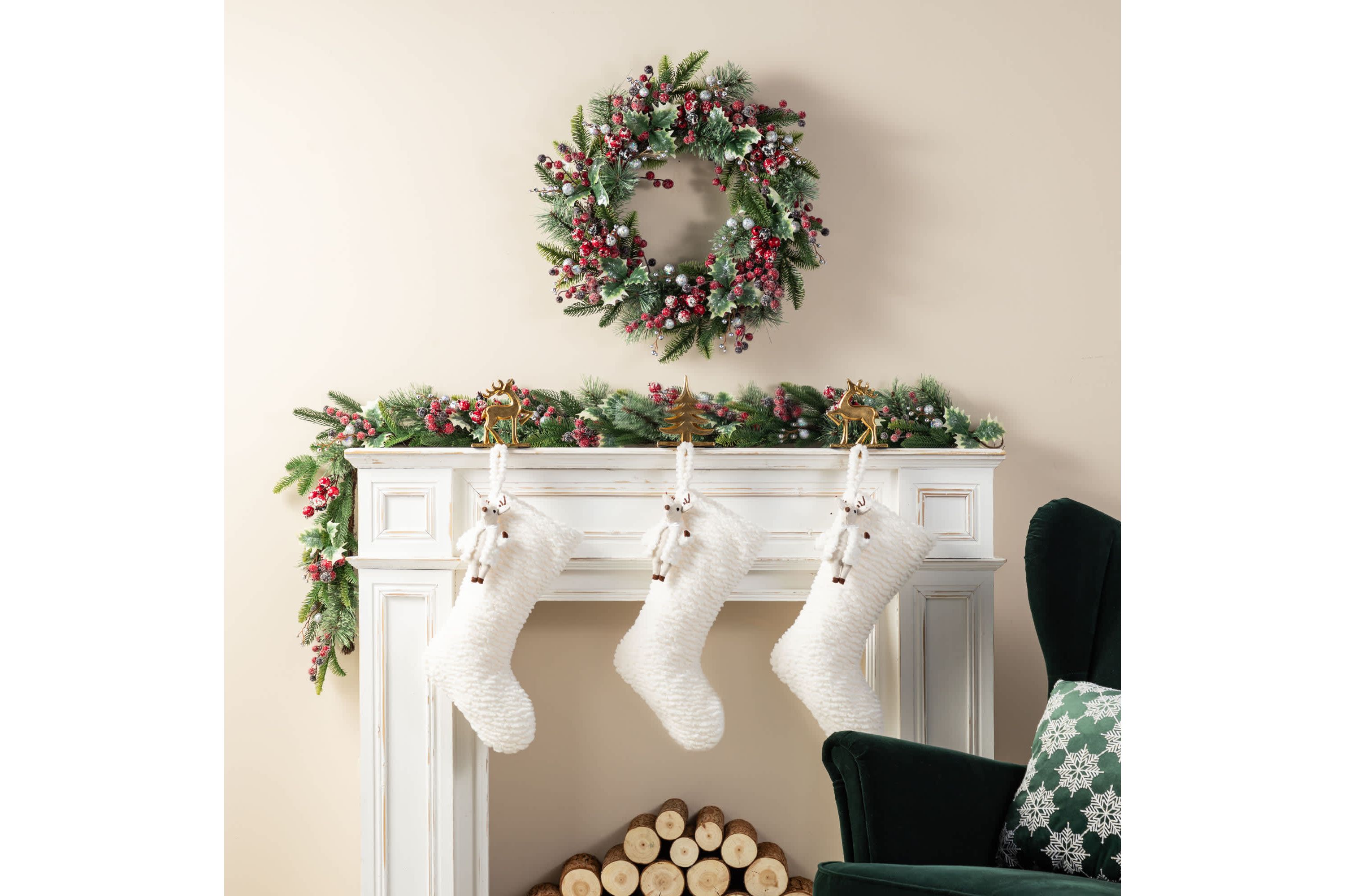 21"L White Plush Christmas Stocking with Complimentary Reindeer Ornament