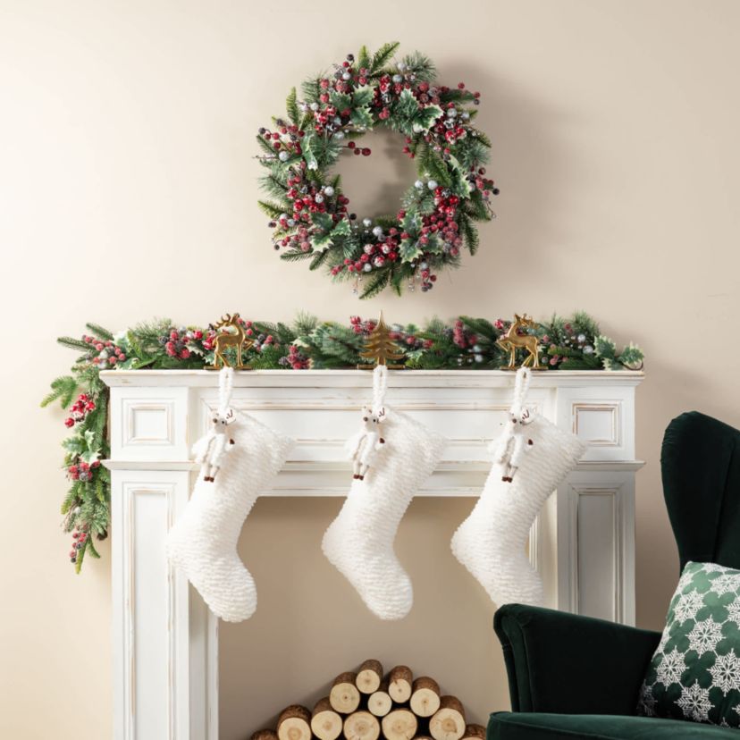 21"L White Plush Christmas Stocking with Complimentary Reindeer Ornament