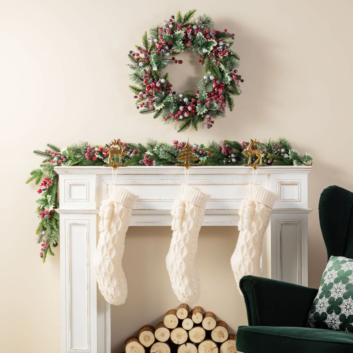 22"L White Knitted Christmas Stocking with Pompon Tassel