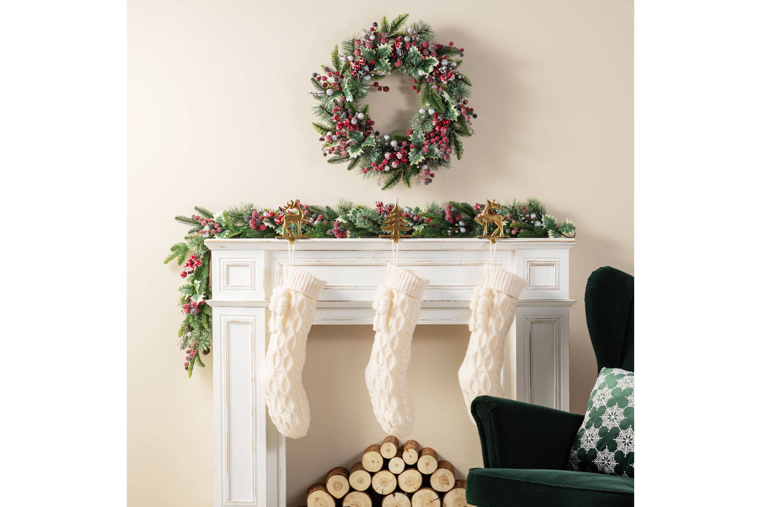 22"L White Knitted Christmas Stocking with Pompon Tassel