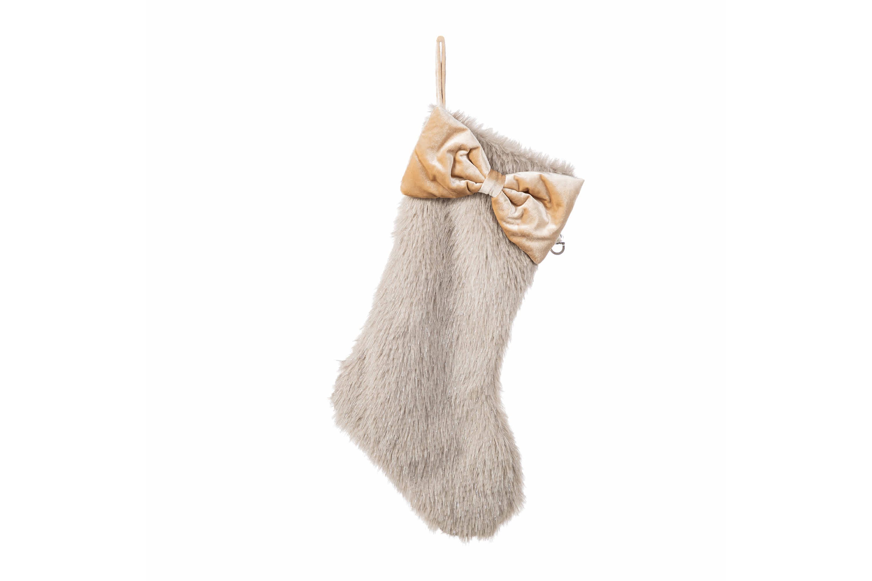 21"L Faux Fox Fur Christmas Stocking with Bow