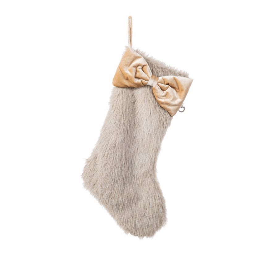 21"L Faux Fox Fur Christmas Stocking with Bow