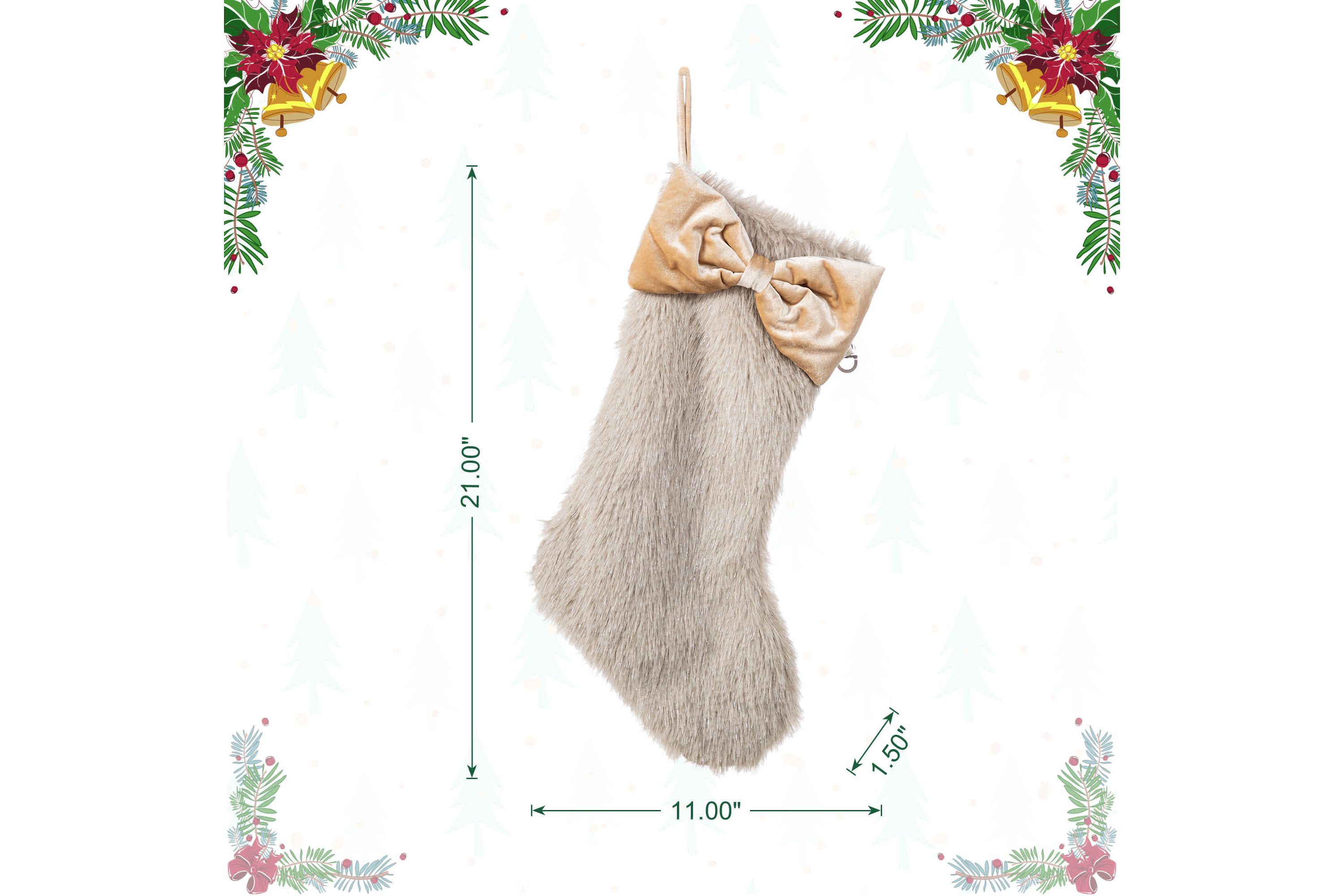 21"L Faux Fox Fur Christmas Stocking with Bow