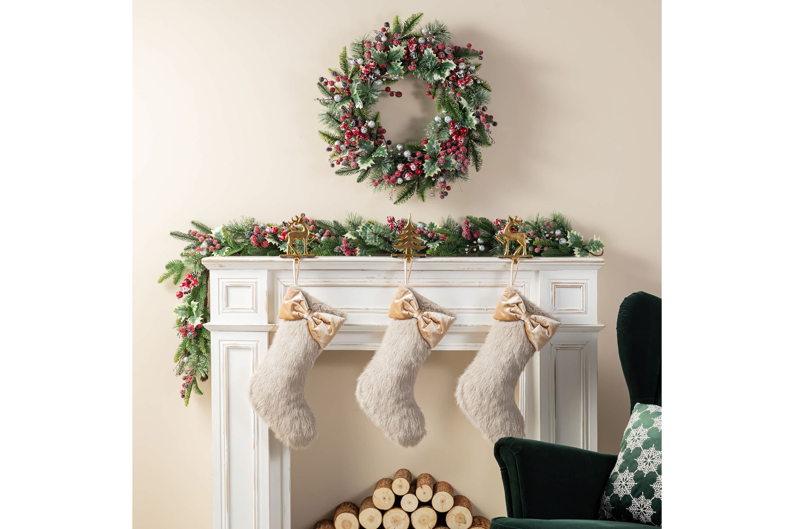 21"L Faux Fox Fur Christmas Stocking with Bow