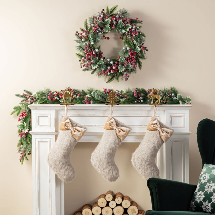 21"L Faux Fox Fur Christmas Stocking with Bow