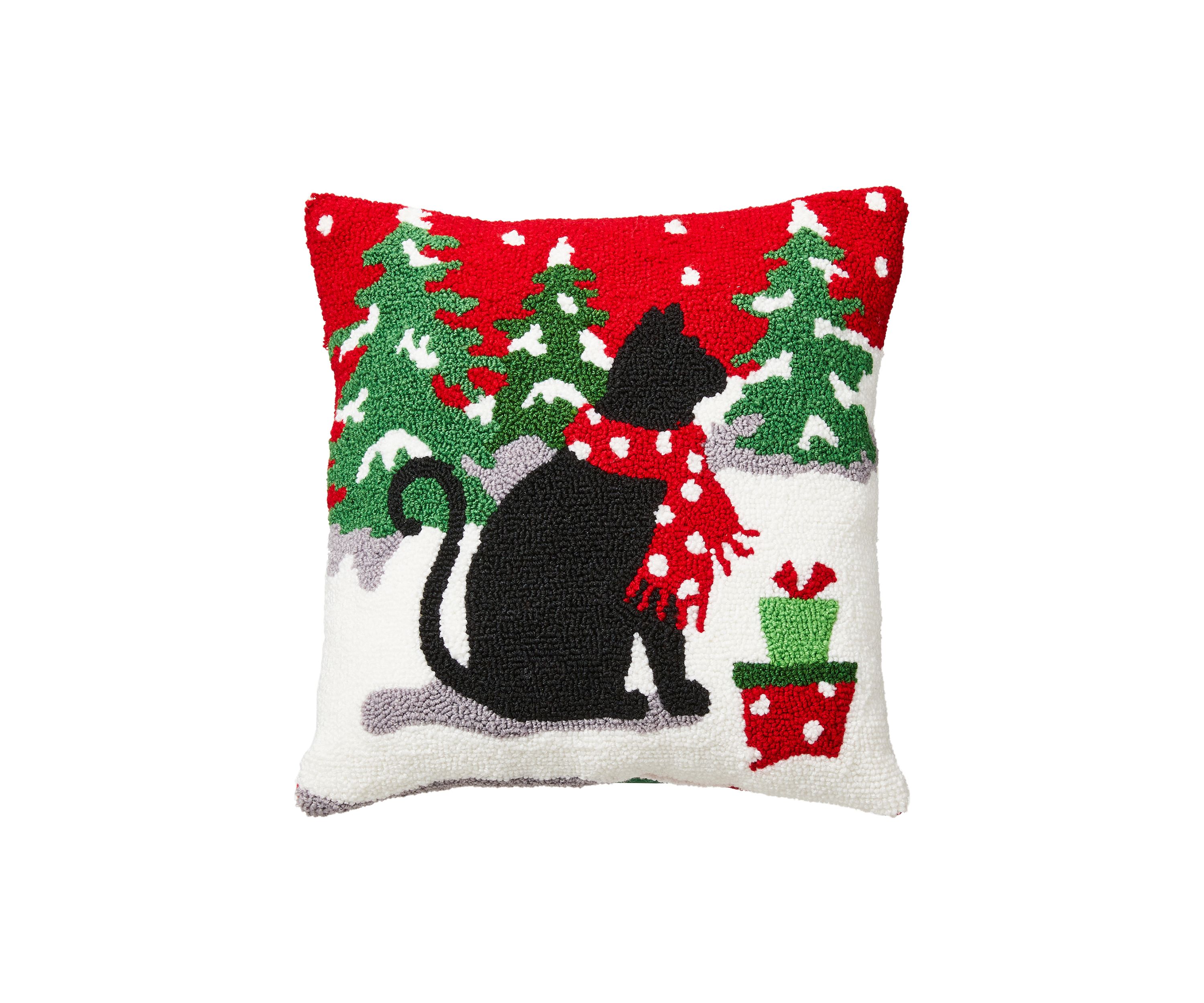 Hooked Christmas Cat Pillow