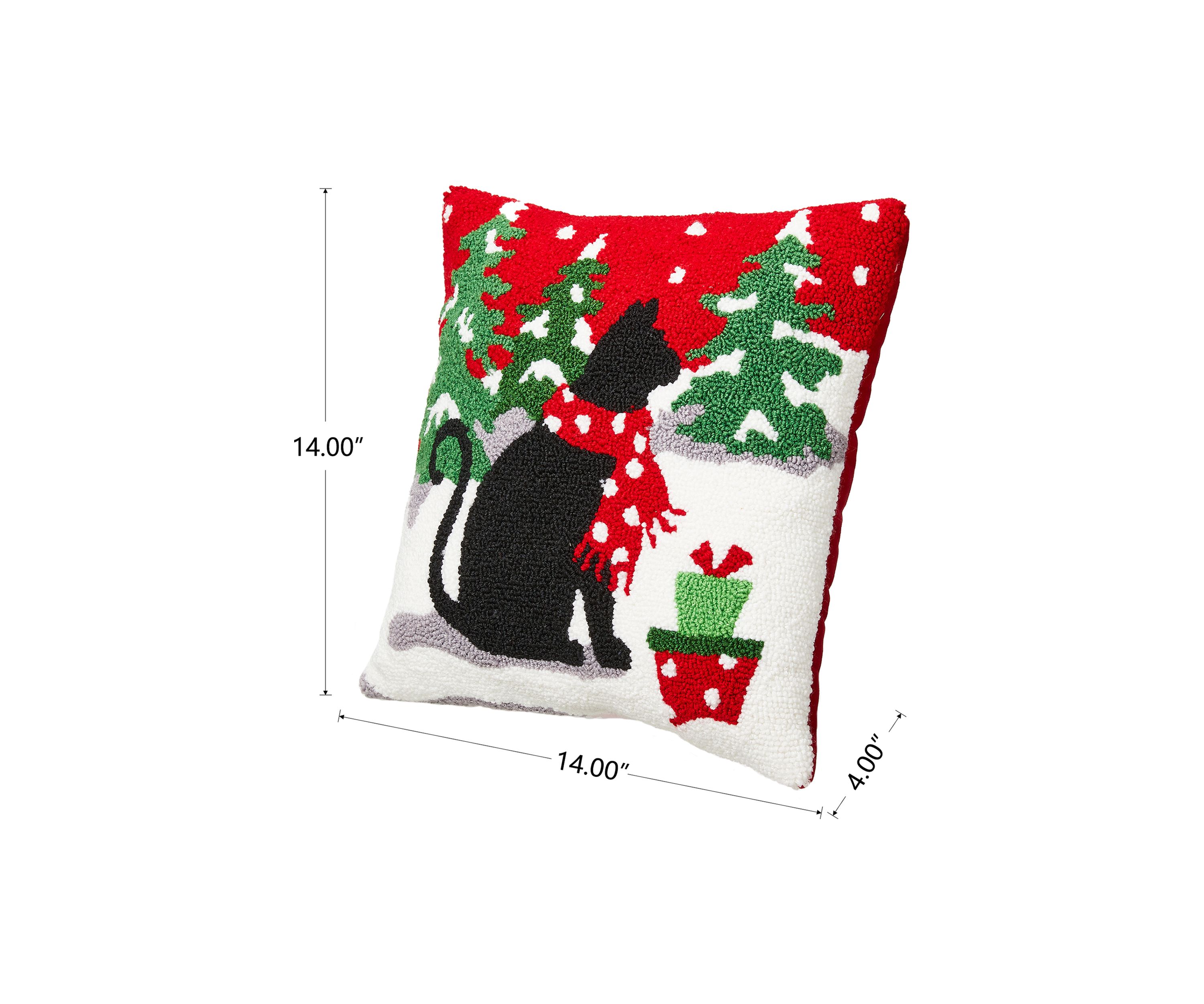 Hooked Christmas Cat Pillow