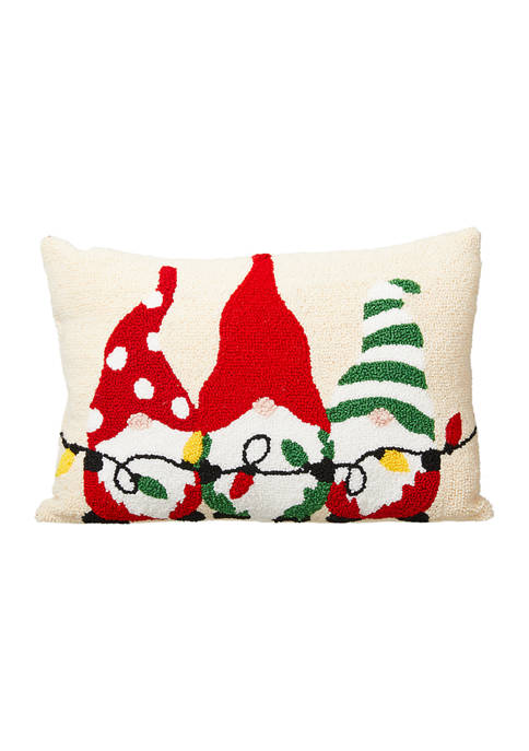 Glitzhome Hooked Christmas Gnomes Pillow