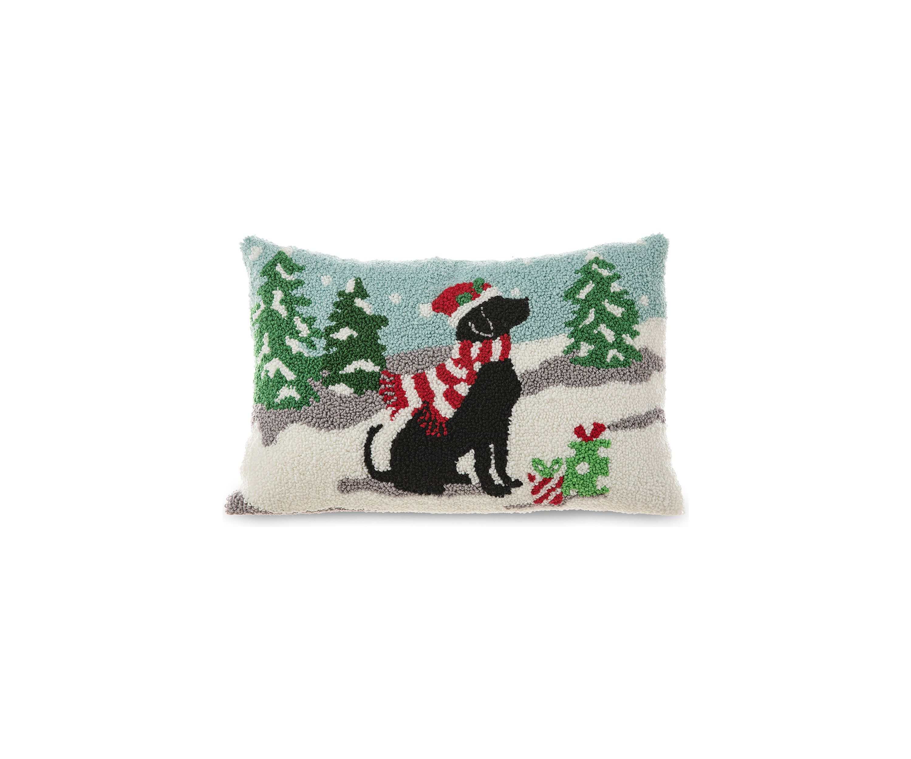 Hooked Christmas Dog Pillow
