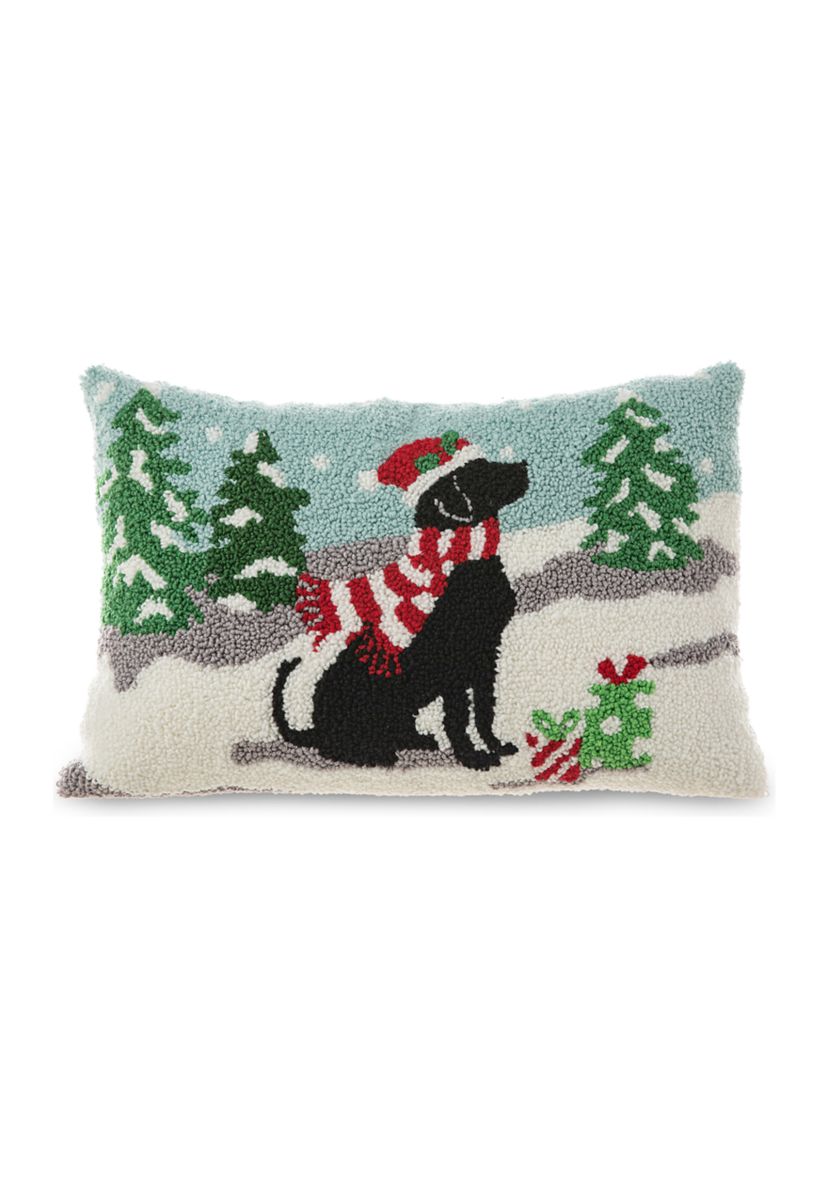 Hooked Christmas Dog Pillow