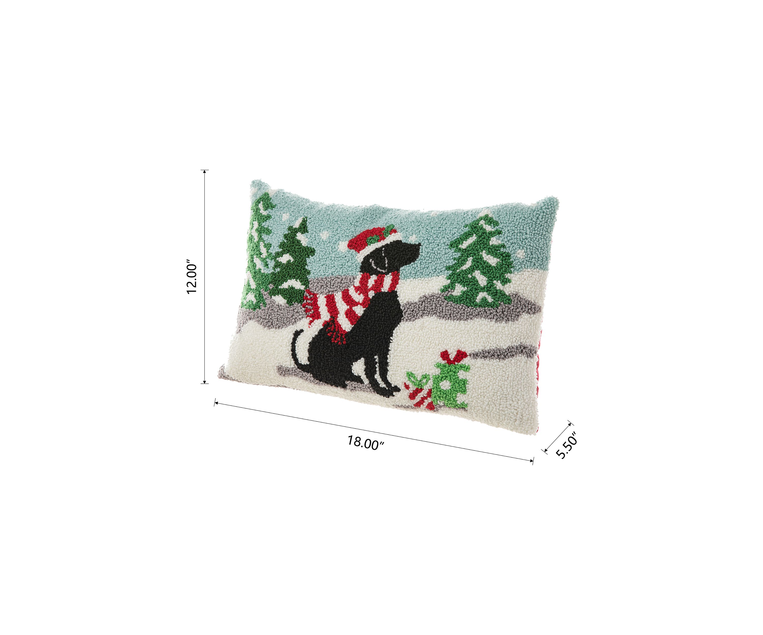 Hooked Christmas Dog Pillow