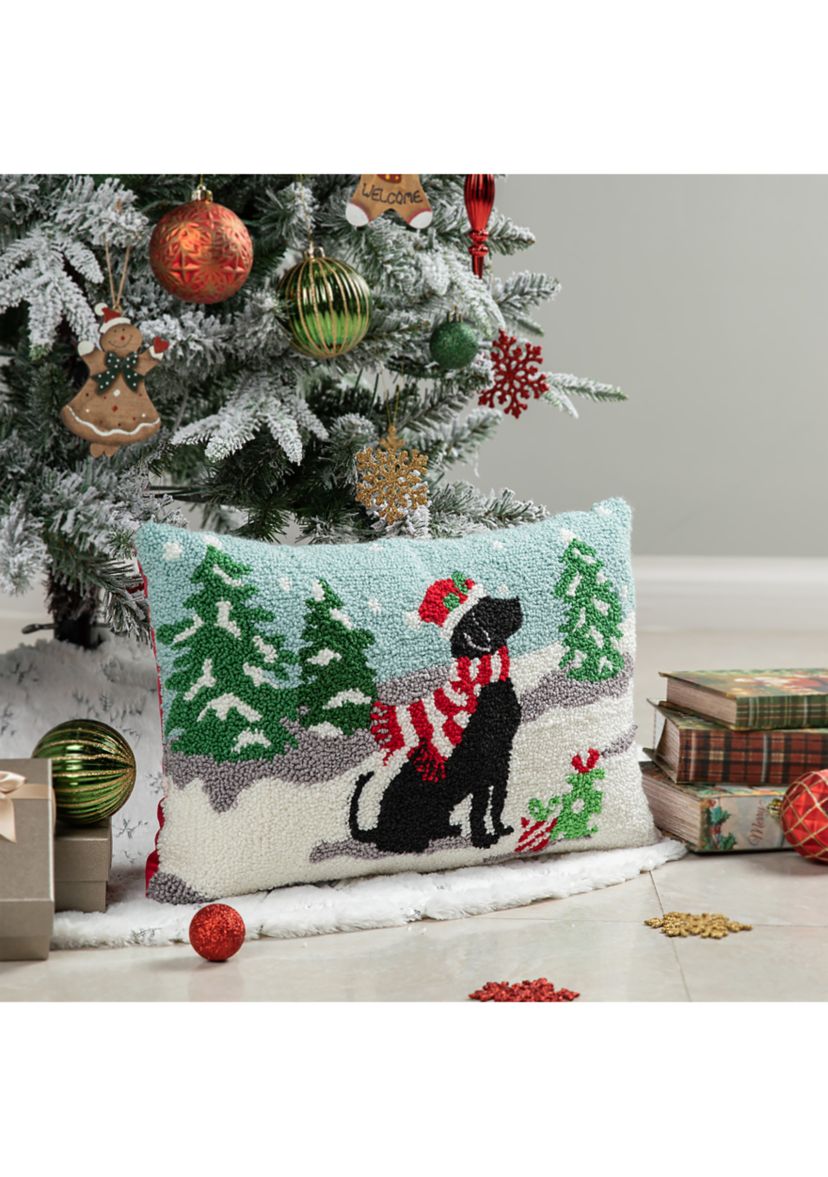 Hooked Christmas Dog Pillow