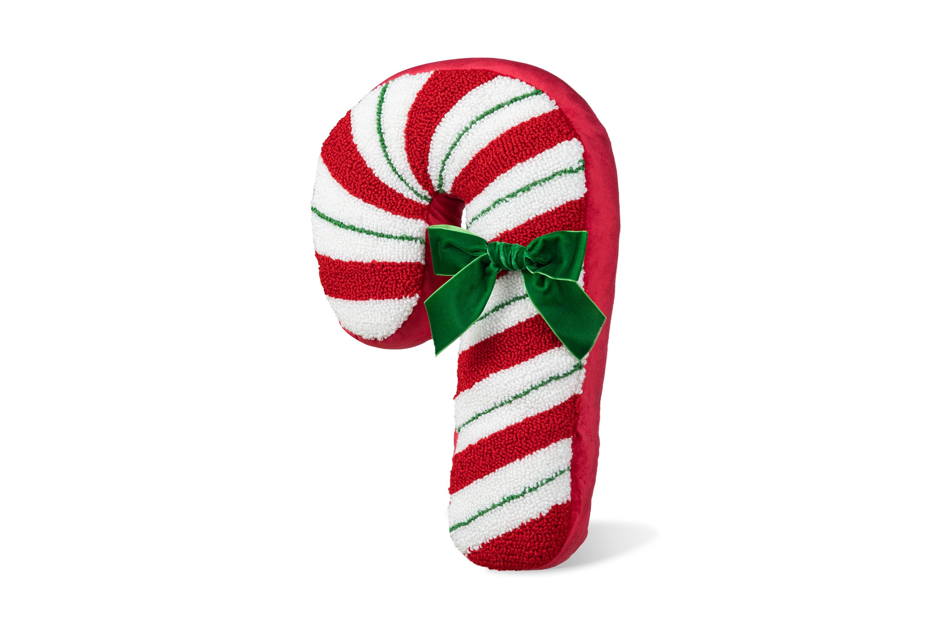 15.75"H Hooked Christmas Candy Cane Shaped Pillow
