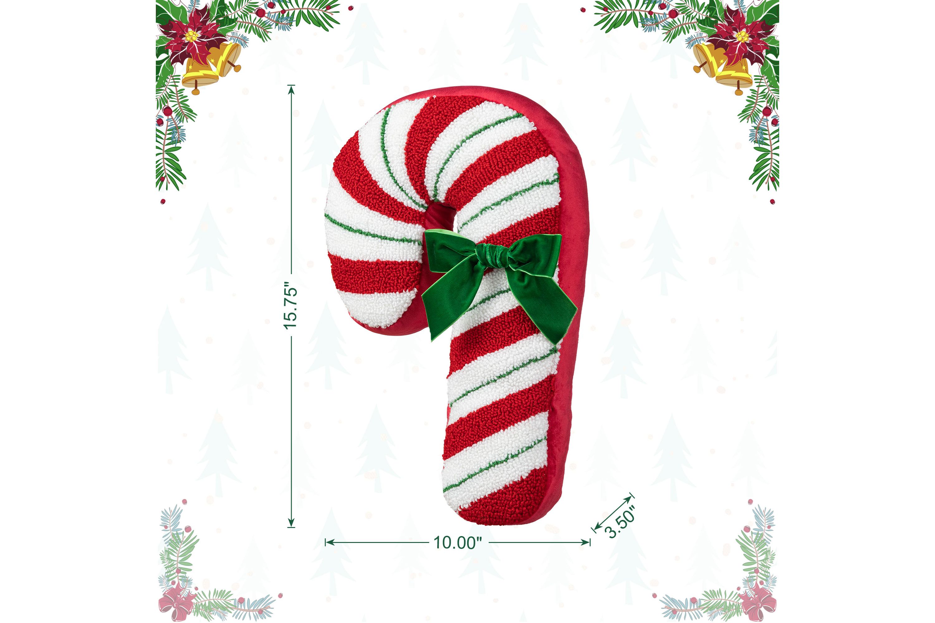 15.75"H Hooked Christmas Candy Cane Shaped Pillow