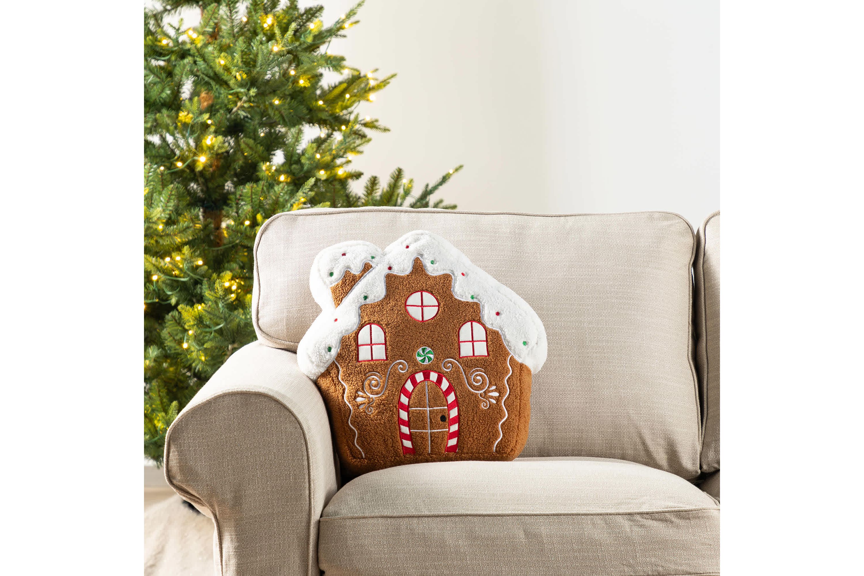 17"H Christmas Gingerbread House Shaped Pillow