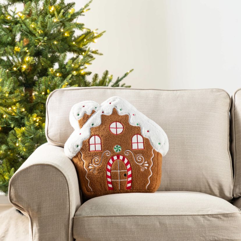 17"H Christmas Gingerbread House Shaped Pillow