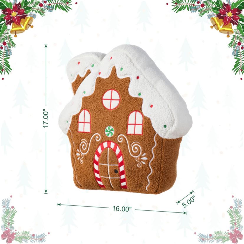 17"H Christmas Gingerbread House Shaped Pillow