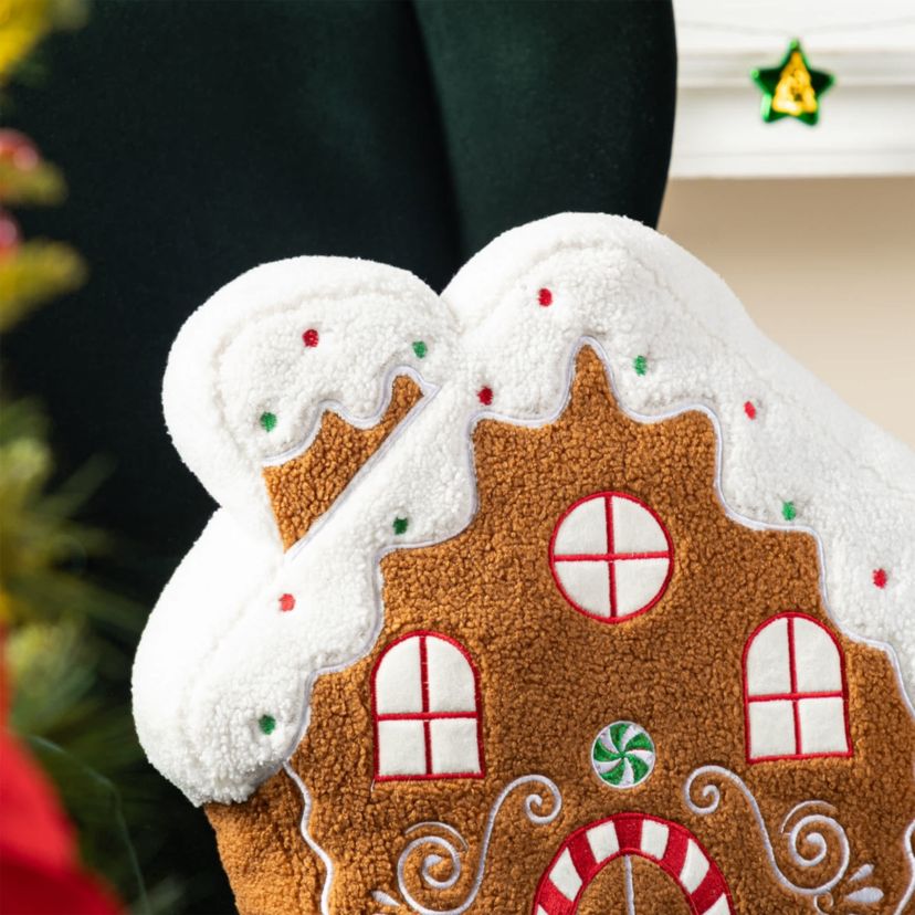 17"H Christmas Gingerbread House Shaped Pillow