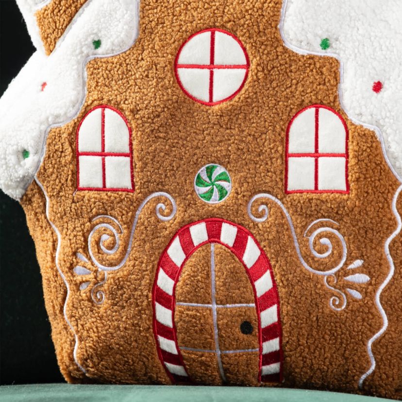 17"H Christmas Gingerbread House Shaped Pillow