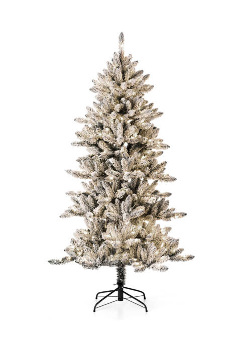 Glitzhome Pre-Lit Flocked Slim Fir Artificial Christmas Tree