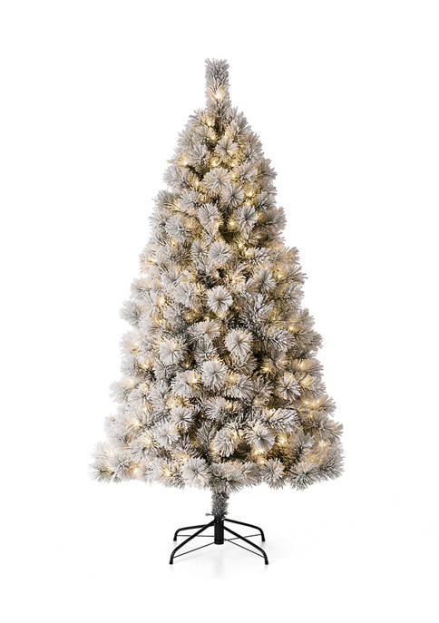Glitzhome Pre-Lit Flocked Pencil Pine Artificial Christmas Tree