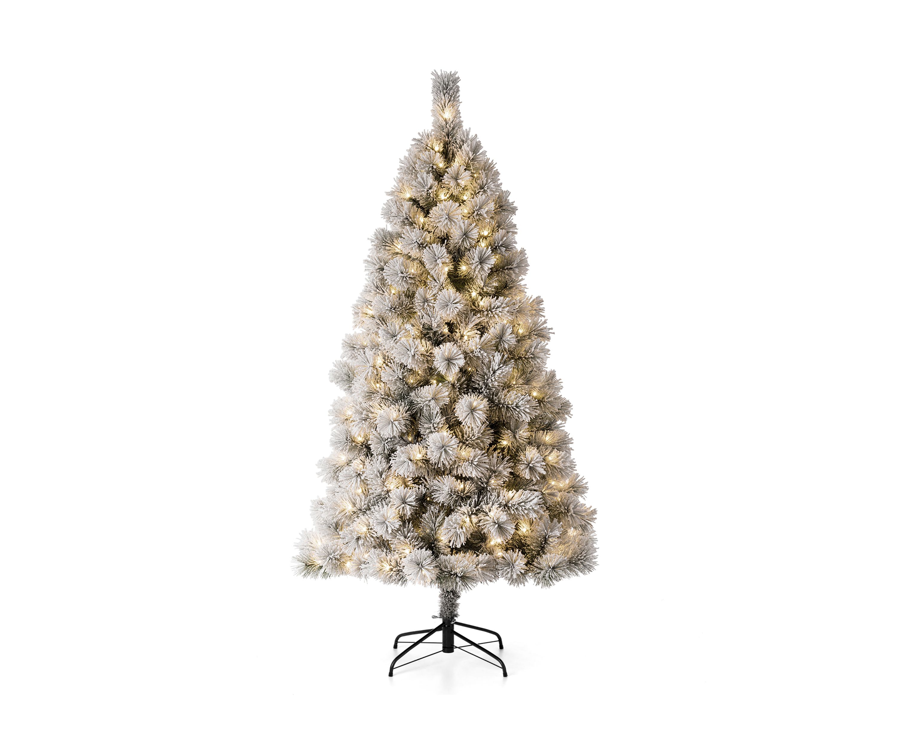 Pre-Lit Flocked Pencil Pine Artificial Christmas Tree with 300 Warm White Lights